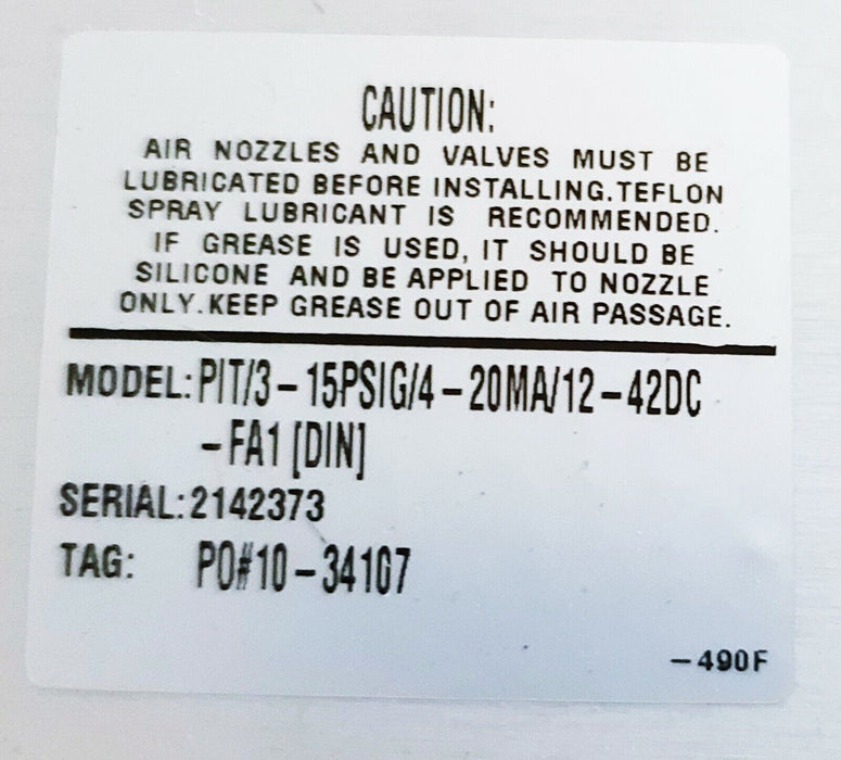 NEW MOORE INDUSTRIES PIT/3-15PSIG/4-20MA/12-42DC FA1 DIN PIT (I/P) TRANSMITTER
