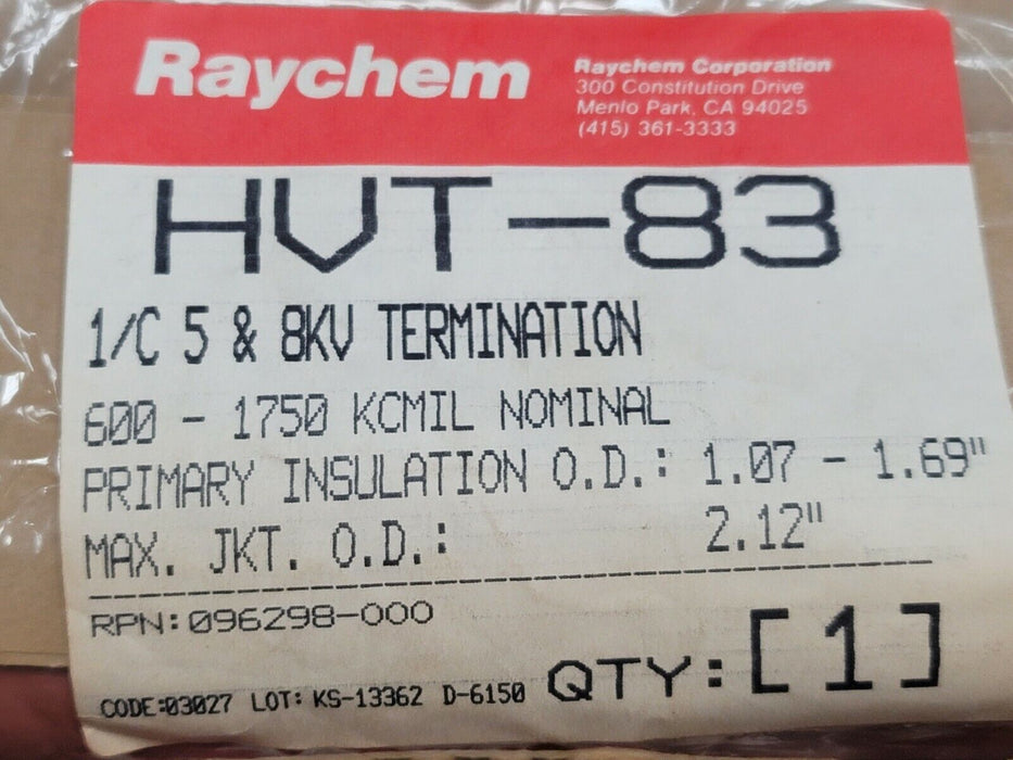 BOX OF 3 NEW RAYCHEM HVT-83 1/C 5 & 8KV TERMINATIONS 096298-000