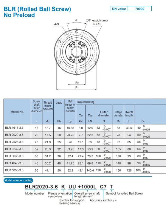 NEW THK BLR3636-3.6UU+730LT ROLLED ROTARY BALL SCREW LENGTH: 730mm BLR3636-3.6