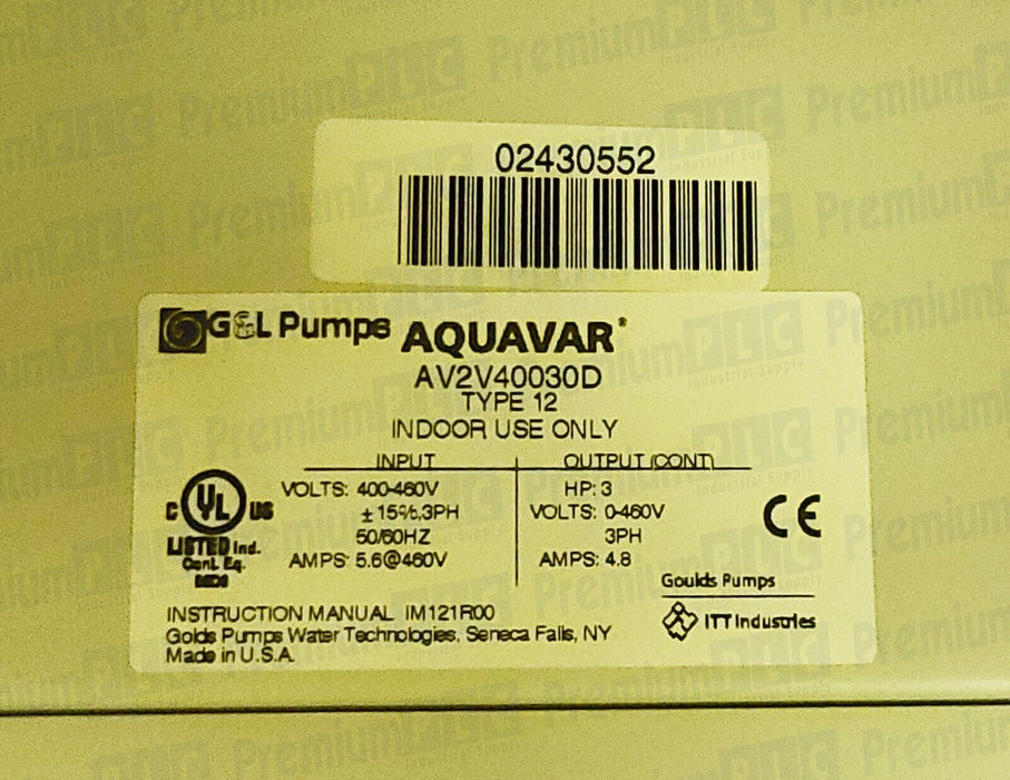 NEW GOULDS PUMPS ITT AQUAVAR AVII AV2V40030D VARIABLE SPEED PUMP DRIVE 3HP 460V