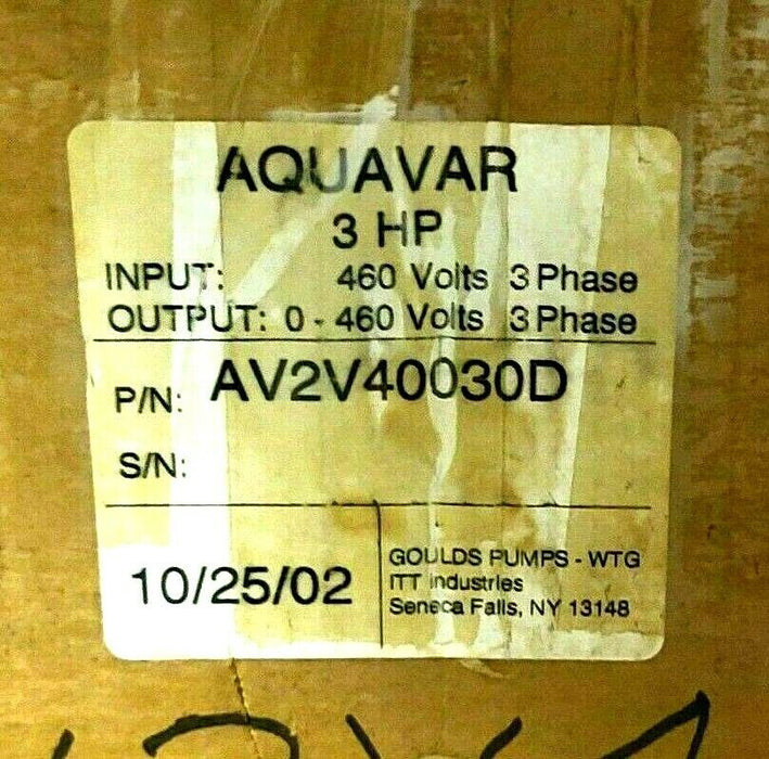 NEW GOULDS PUMPS ITT AQUAVAR AVII AV2V40030D VARIABLE SPEED PUMP DRIVE 3HP 460V