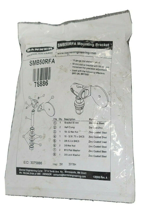 NEW BANNER SMB50RFA MOUNTING BRACKET 75886