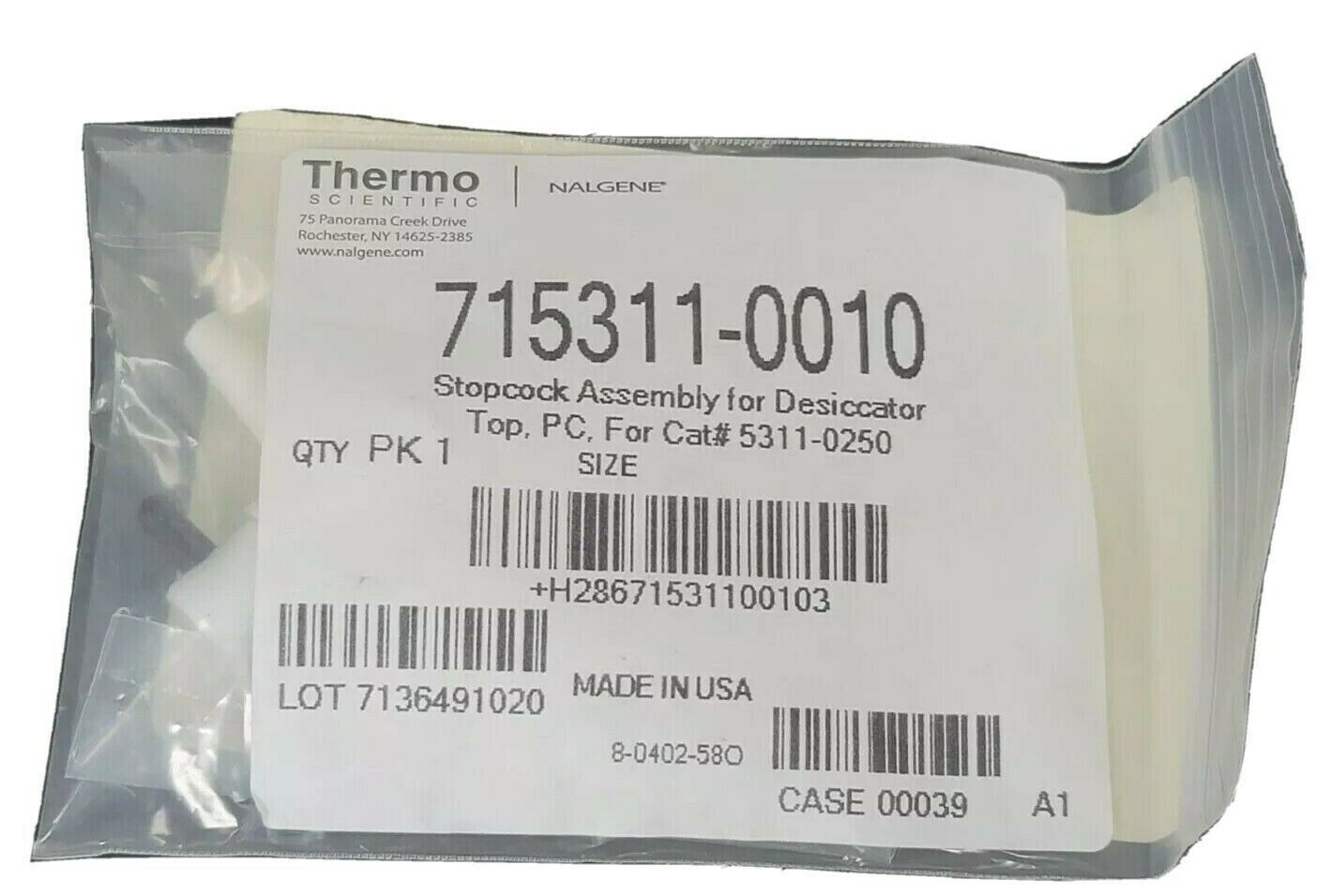 NEW THERMO SCIENTIFIC 715311-0010 STOPCOCK ASSEMBLY FOR DESICCATOR 5311-0250