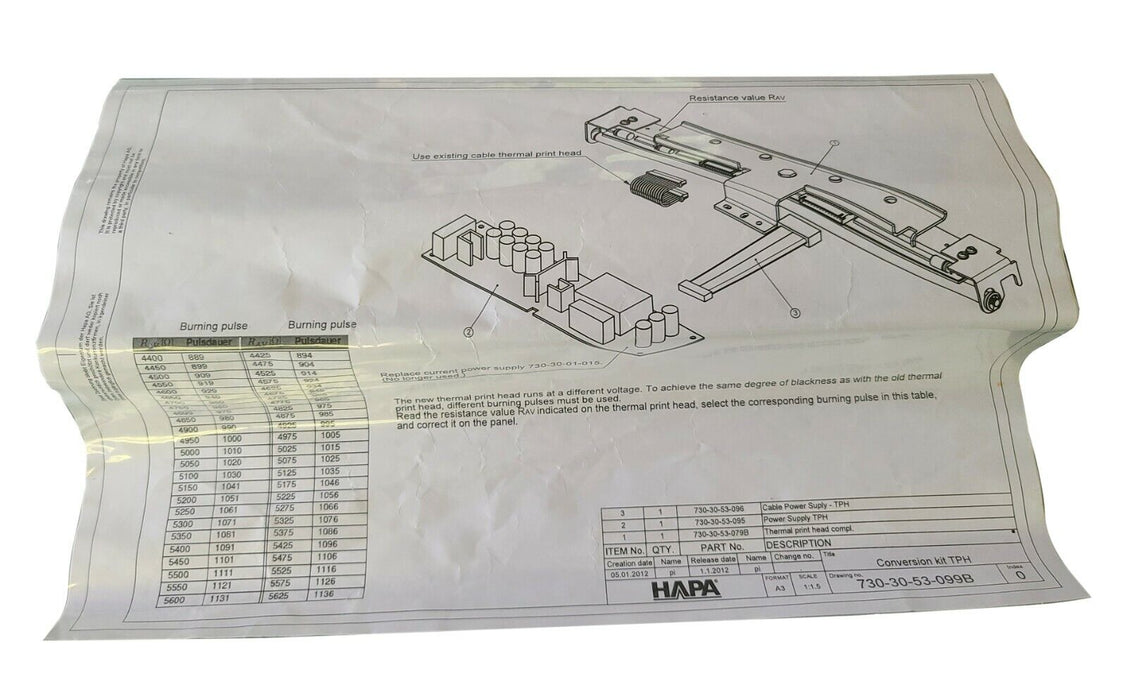 NEW HAPA H-730/29 CONVERSION KIT TPH 730-30-53-099B W/ 730-30-53-079B PRINT HEAD