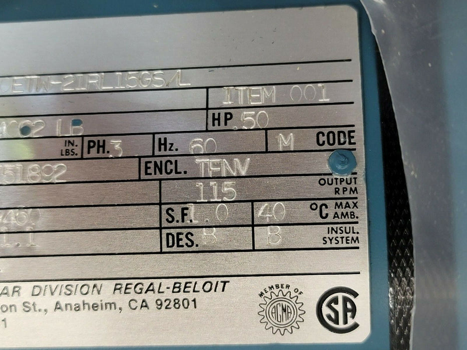 NIB ELECTRA-GEAR EK50ETW-21RL15GS/L GEAR REDUCER W/ 21RL15GS/L