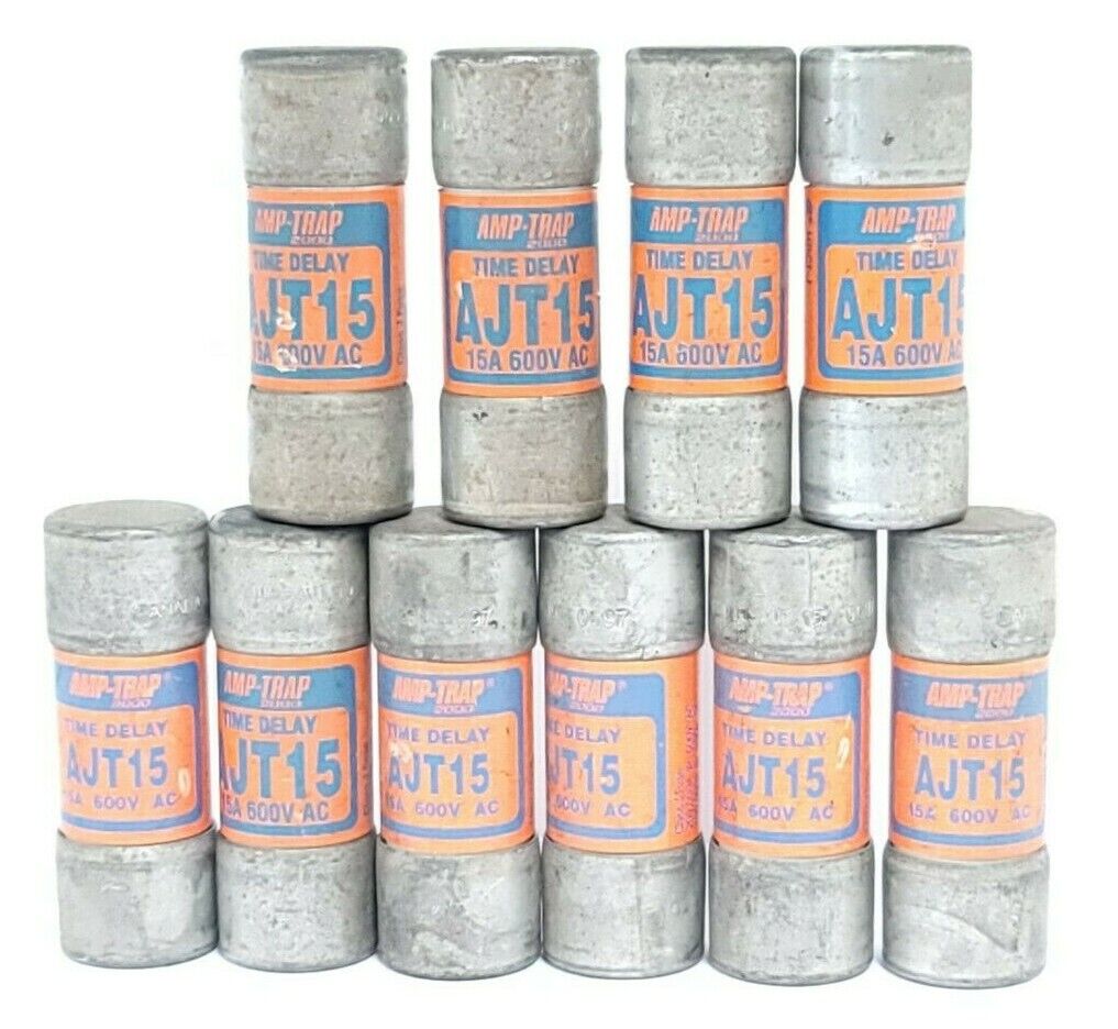 LOT OF 10 GOULD SHAWMUT AJT15 AMP-TRAP TIME DELAY FUSES 15A 600V AC