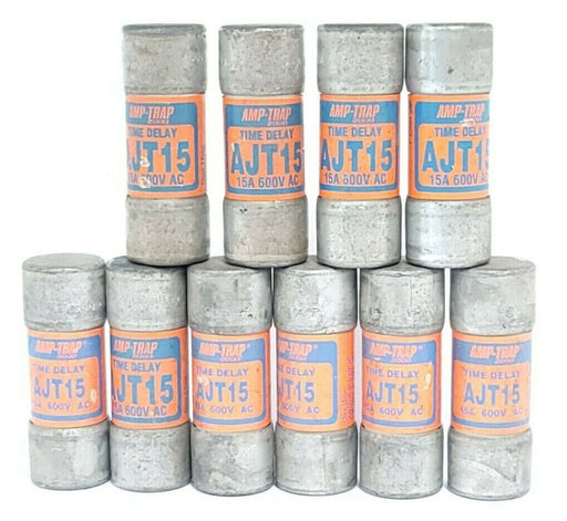 LOT OF 10 GOULD SHAWMUT AJT15 AMP-TRAP TIME DELAY FUSES 15A 600V AC