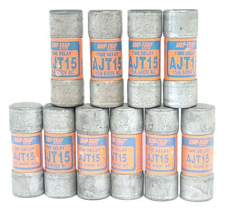 LOT OF 10 GOULD SHAWMUT AJT15 AMP-TRAP TIME DELAY FUSES 15A 600V AC