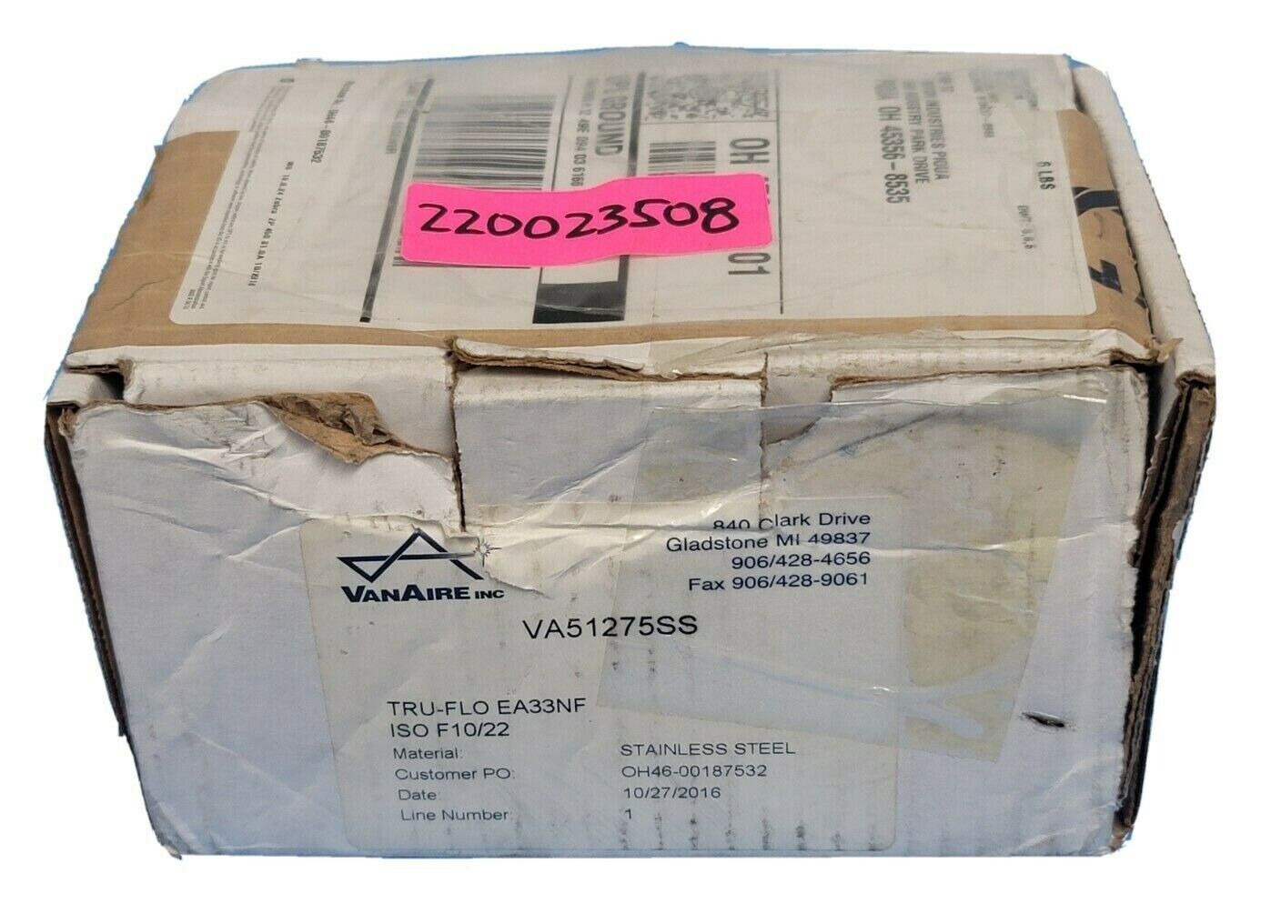 NIB VANAIRE INC VA51275SS MOUNTING KIT TRU-FLO EA33NF ISO F10/22