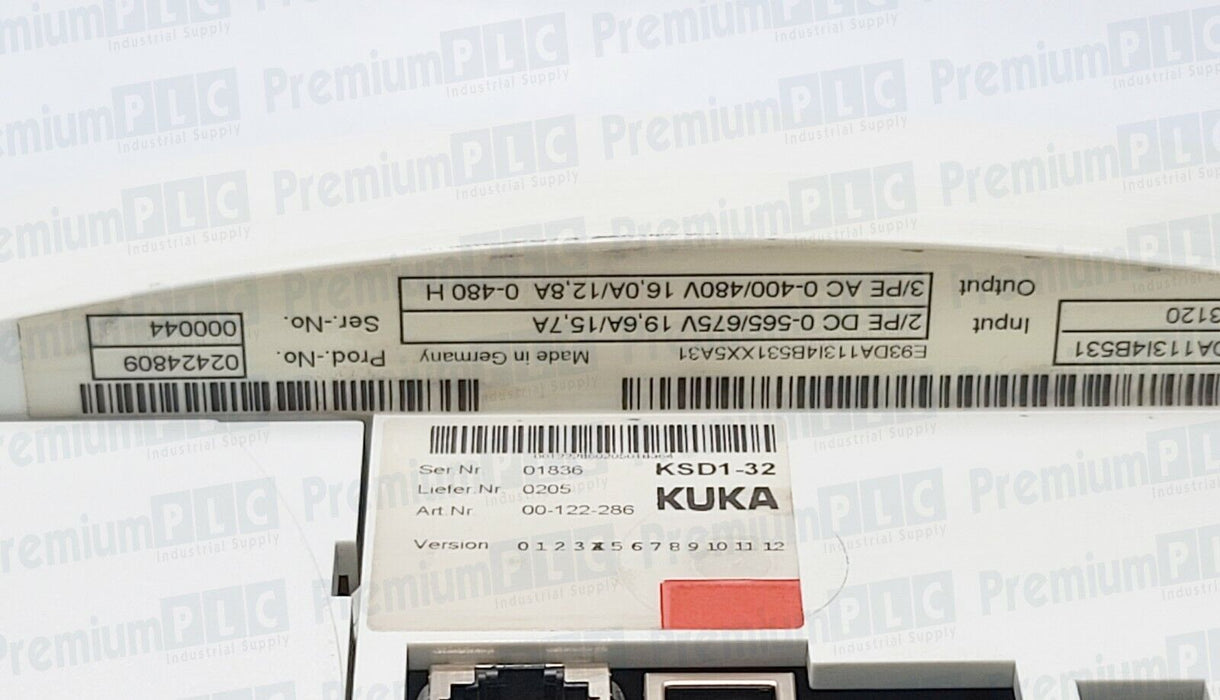 KUKA KSD1-32 VER. 4 SERVO DRIVE E93DA113I4B531XX5A31 ART NR. 00-122-286