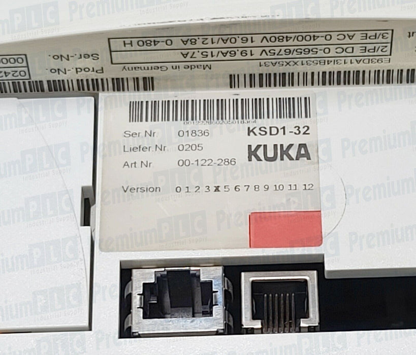 KUKA KSD1-32 VER. 4 SERVO DRIVE E93DA113I4B531XX5A31 ART NR. 00-122-286