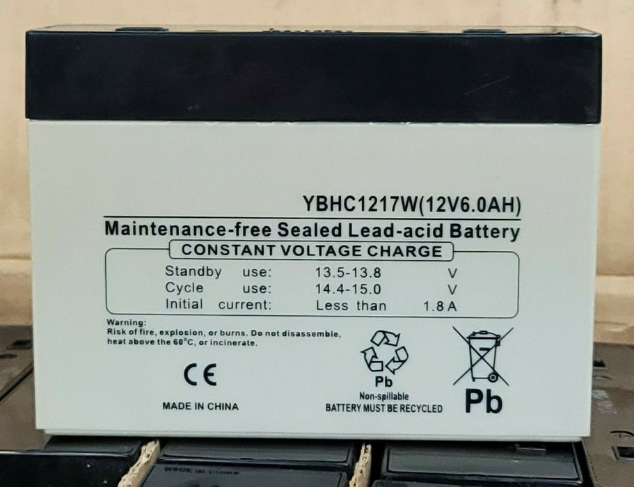 BOX OF 10 NEW YBHC1217W (12V6.0AH) MAINTENANCE-FREE SEALED LEAD-ACID BATTERIES