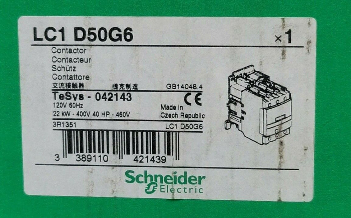 NIB SCHNEIDER ELECTRIC LC1D50G6 CONTACTOR 120V 50HZ