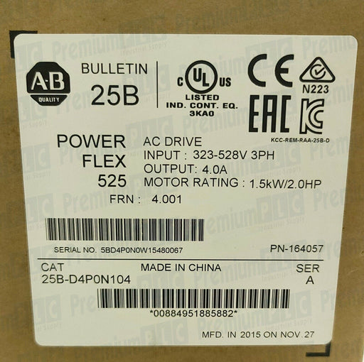 NEW  SEALED ALLEN BRADLEY 25B-D4P0N104 /A POWERFLEX 525 AC DRIVE 1.5kW/2.0HP