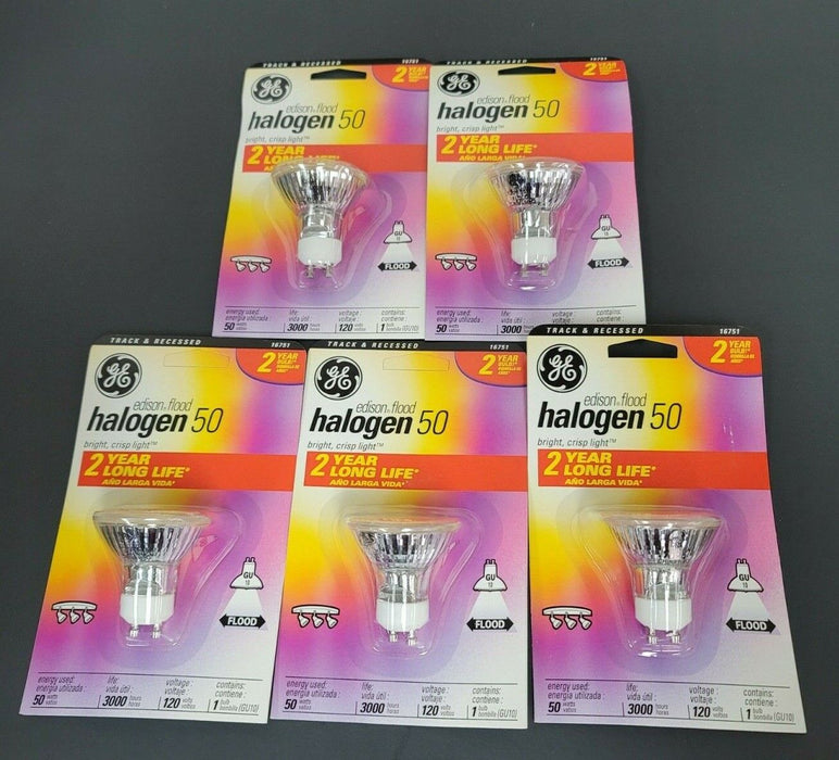 BOX OF 5 NEW GENERAL ELECTRIC Q50GU10/FL/CD INCANDESCENT LAMP BULB Q50GU10FLCD