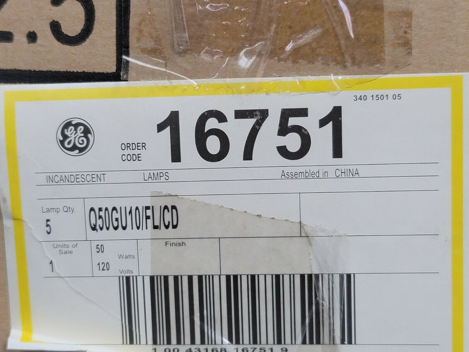 BOX OF 5 NEW GENERAL ELECTRIC Q50GU10/FL/CD INCANDESCENT LAMP BULB Q50GU10FLCD