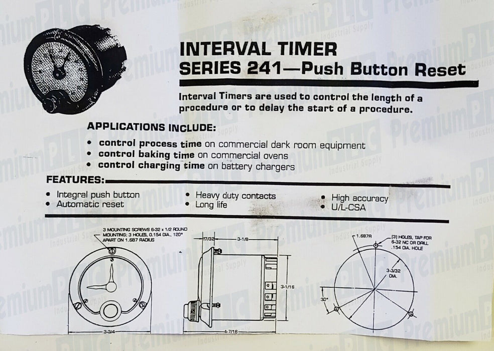 NEW CRAMER 241E / 10004 INTERVAL TIMER 5-HR 115/60 SW 15A E10 AED DISTRIBUTORS