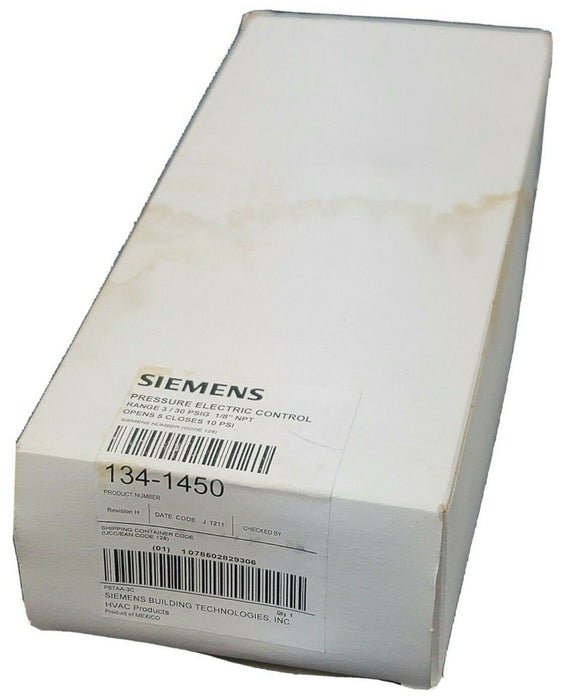 NIB SIEMENS 134-1450 PRESSURE ELECTRIC CONTROL 1341450 RANGE 3/30 PSIG 1/8'' NPT