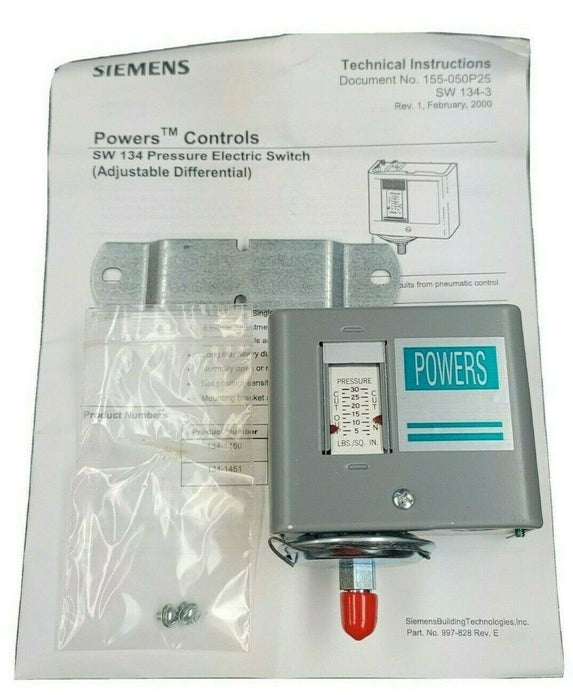 NIB SIEMENS 134-1450 PRESSURE ELECTRIC CONTROL 1341450 RANGE 3/30 PSIG 1/8'' NPT