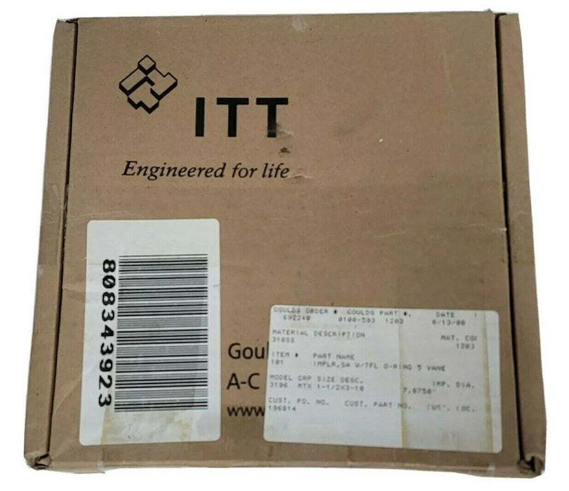 NEW ITT GOULDS PUMP 0100-593-1203 IMPELLAR 7-7/8'' 316SS 3196MTX R1005931203