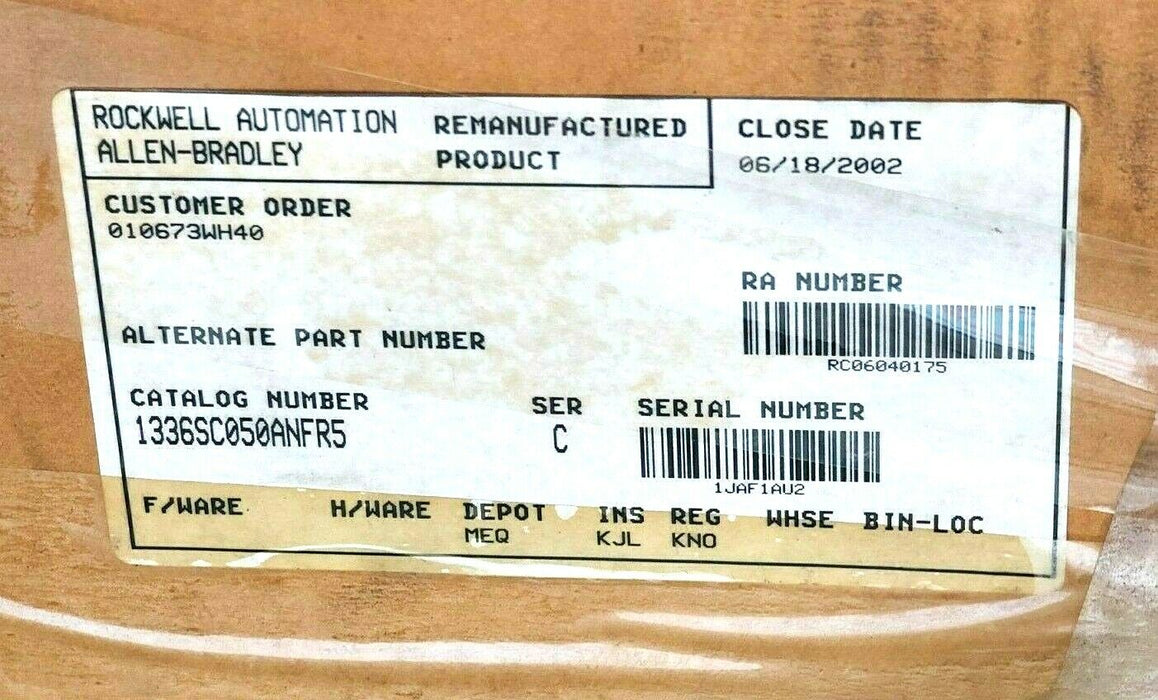 REMAN. ALLEN BRADLEY 1336S-C050-AN-FR5 /C AC DRIVE 50HP, 575V 1336S-C050-ANFR5