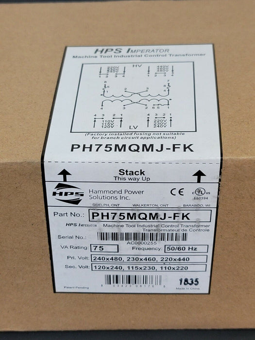 NEW HAMMOND POWER SOLUTIONS HPS PH75MQMJ-FK TRANSFORMER PH75MQMJFK