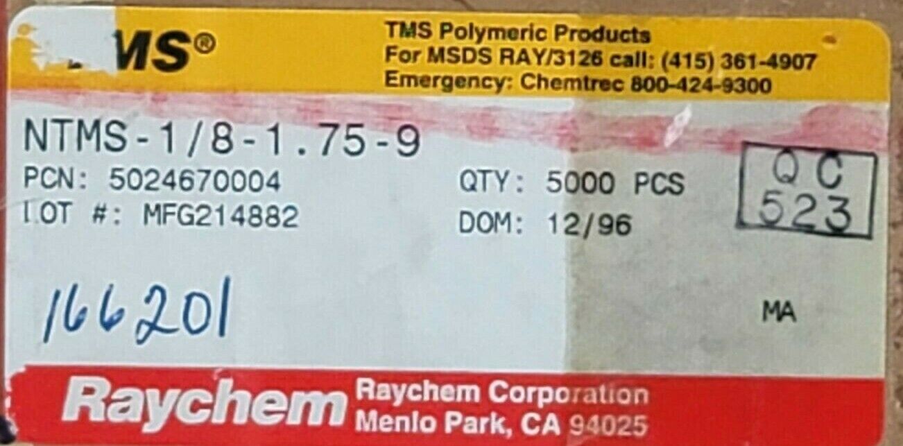 NEW ROLL OF 5000 RAYCHEM NTMS-1/8-1.75-9 SHRINKABLE MARKERS NTMS181759 WHITE