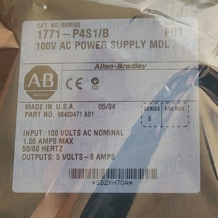ALLEN BRADLEY 1771-P4S1 /B PLC-5 POWER SUPPLY REV. F01 100V AC 1771P4S1 NSMP