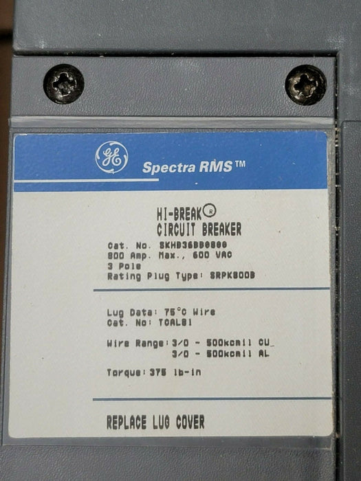 NEW GENERAL ELECTRIC SKHB36BB0800 SPECTRA CIRCUIT BREAKER 800A 600V