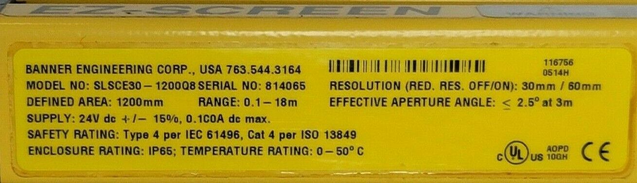 BANNER SLSCE30-1200Q8 EZ-SCREEN EMITTER RESOLUTION - 30 MM LENGTH - 1200 MM
