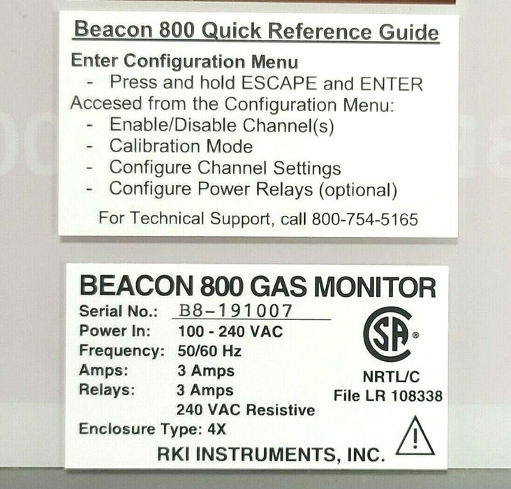 NEW RKI INSTRUMENTS BEACON 800 8-CHANNEL OXYGEN GAS MONITOR CONTROLLER