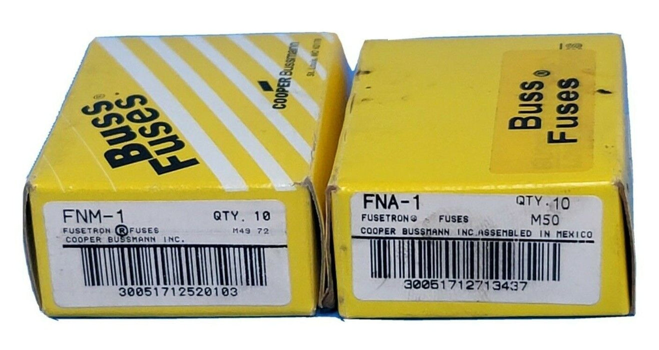 LOT OF 9 NEW COOPER BUSSMANN FNM-1 & 9 NEW FNA-1 FUSETRON FUSES
