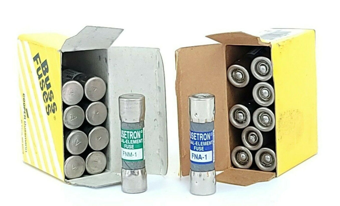 LOT OF 9 NEW COOPER BUSSMANN FNM-1 & 9 NEW FNA-1 FUSETRON FUSES