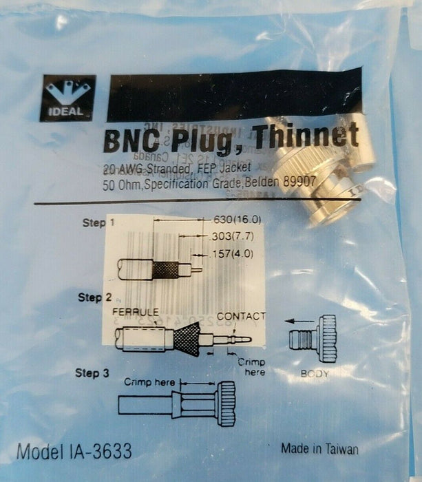 LOT OF 9 NEW IDEAL IA-3633 BNC PLUG, THINNET
