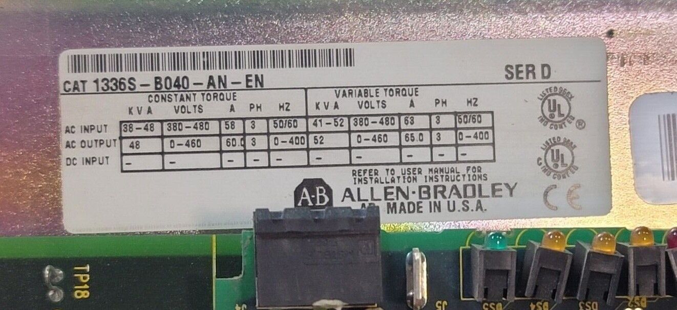 ALLEN BRADLEY 1336SB040ANEN SER. D 1336 PLUS II AC DRIVE 40HP 460V
