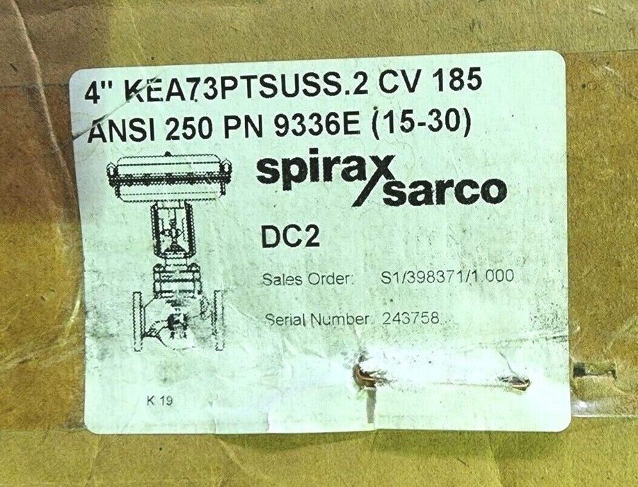 NEW SPIRAX SARCO 4" KEA73PTSUSS.2 ACTUATOR PN9336E W/ SP400 SMART POSITIONER