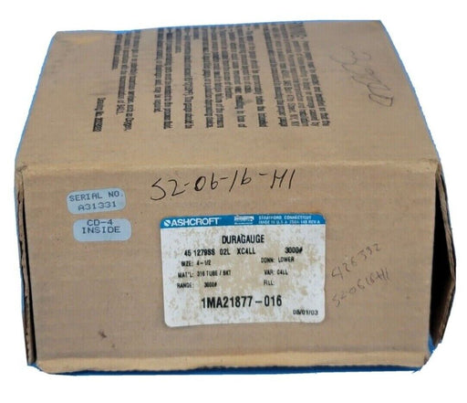 NIB ASHCROFT 451279SS02L3000# DURAGAUGE 1MA21877-016, SIZE: 4-12