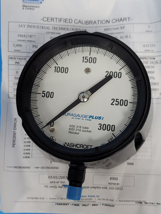 NIB ASHCROFT 451279SS02L3000# DURAGAUGE 1MA21877-016, SIZE: 4-12