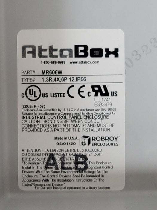 NIB ROBROY MR606W ATTABOX MACHOBOX SERIES ENCLOSURE 6 X 6 X 6IN (HXWXD)