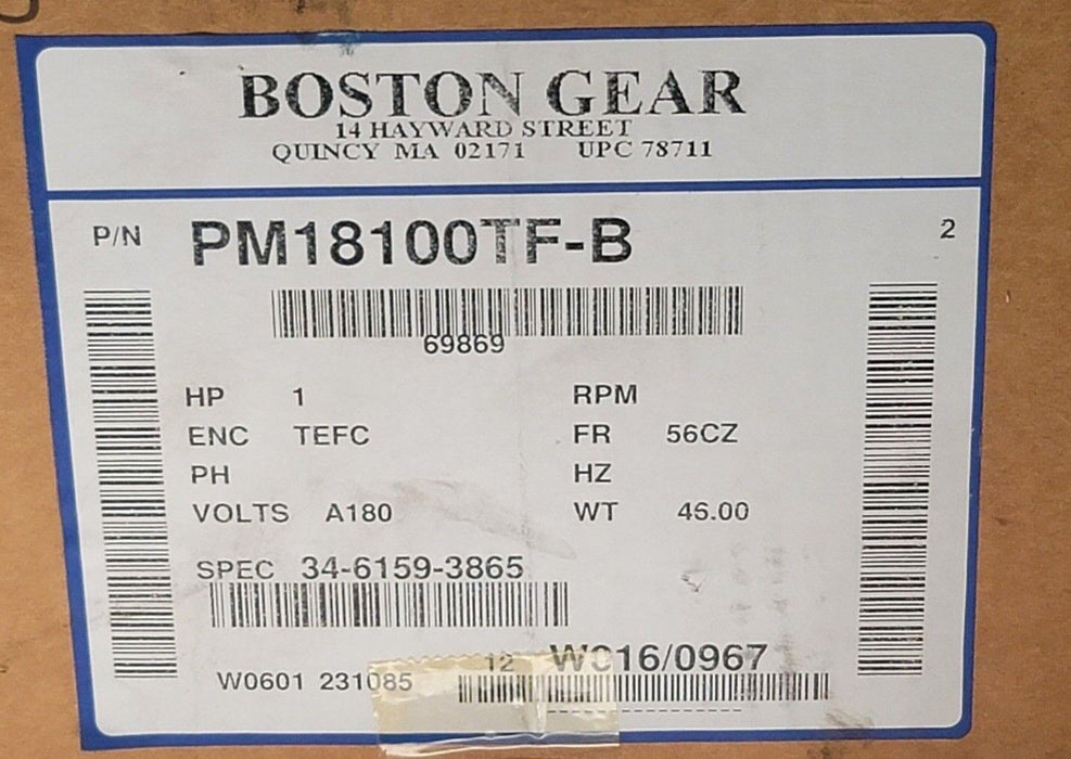 NEW BOSTON GEAR PM18100TF-B 1HP ELECTRIC MOTOR 34-6159-3865 TEFC PM18100TFB