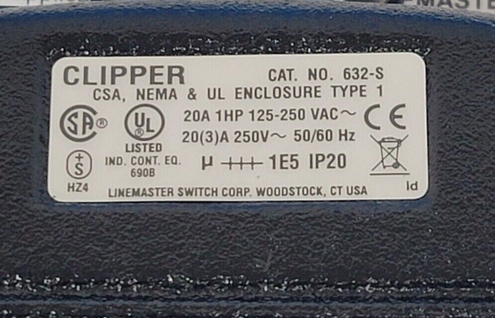 NIB LINEMASTER 632-S FOOT SWITCH SPDT 20AMP 120/250VAC