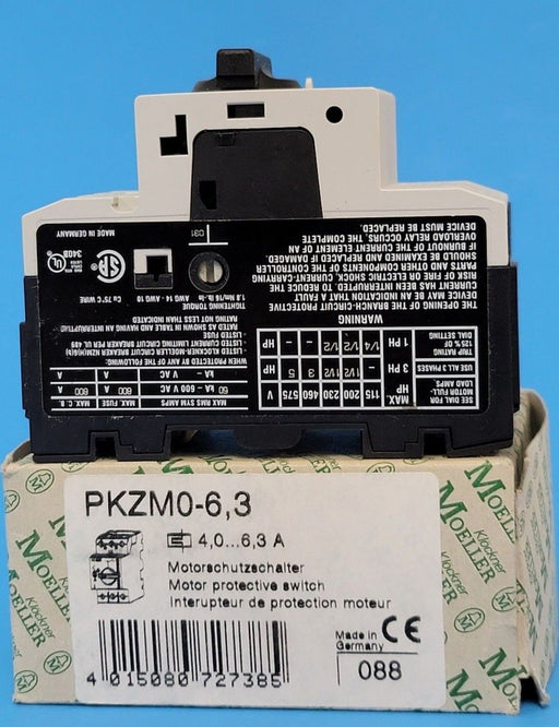 NIB KLOCKNER MOELLER PKZM0-6,3 MOTOR-PROTECTIVE CIRCUIT BREAKER 4.0...6.3A