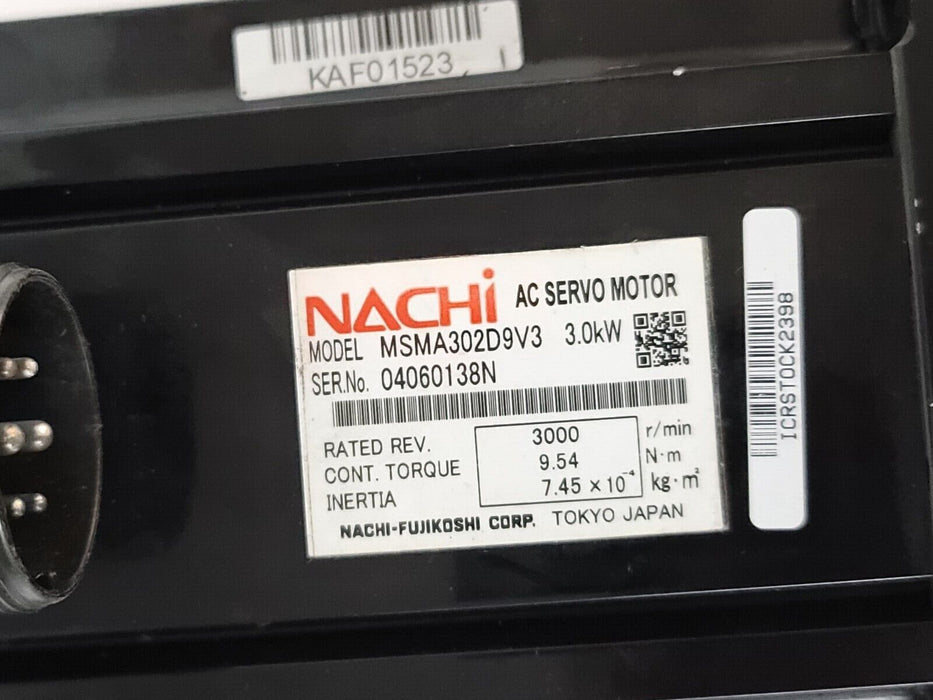 USED NACHI MSMA302D9V3 AC SERVO MOTOR 3.0kW 3000RPM 9.54NM