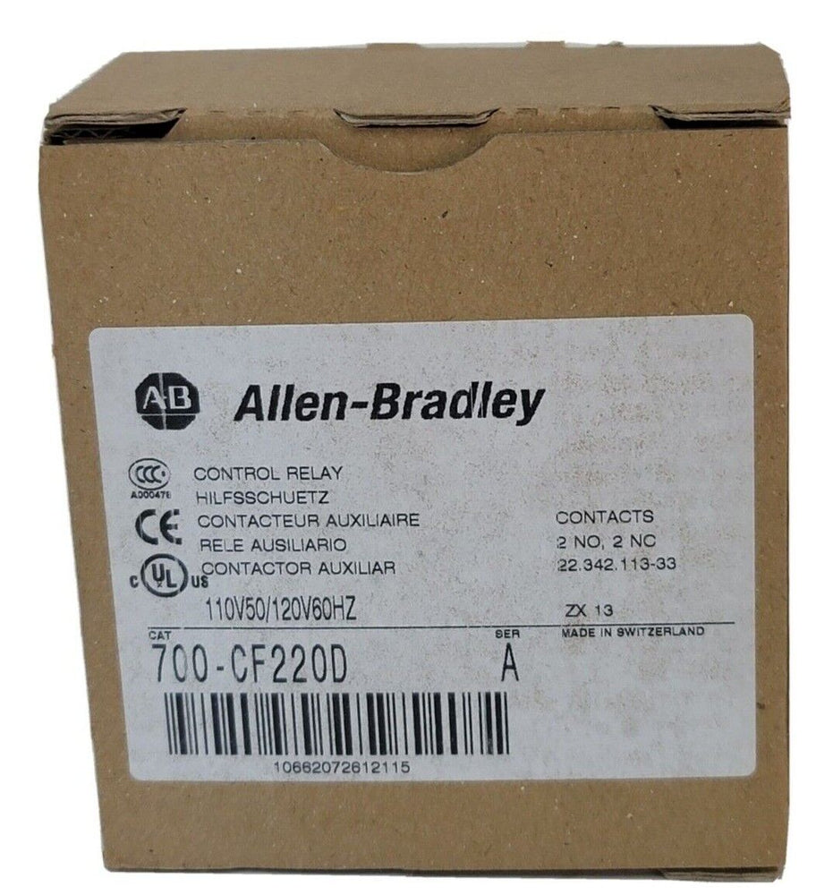 NIB ALLEN BRADLEY 700-CF220D SER. A CONTROL RELAY 110V50/120V60HZ