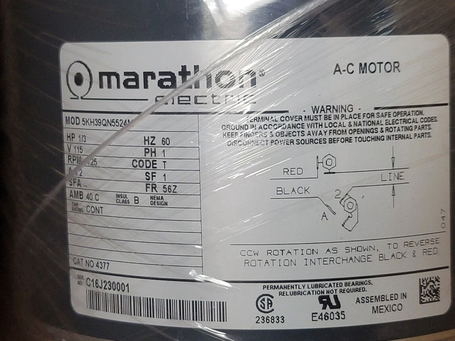 NIB MARATHON 5KH39QN5524 MOTOR HP: 1/3 RPM: 1725 PHASE: 1