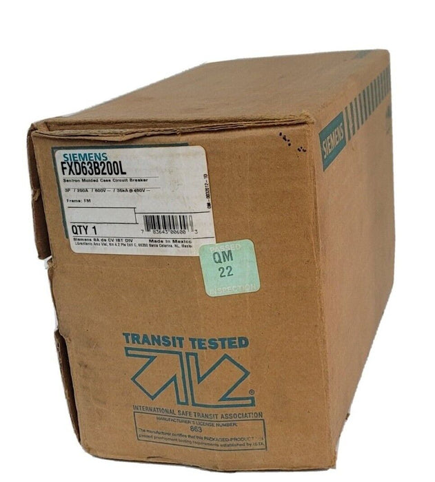 NIB SIEMENS FXD63B200L SENTRON MOLDED CASE CIRCUIT BREAKER 3P 200A 600V