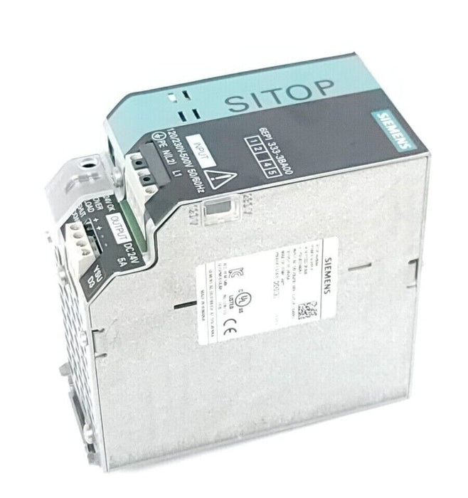 SIEMENS 6EP1333-3BA00 POWER SUPPLY 120 / 230-500 VAC INPUT 5 AMP 24 VDC