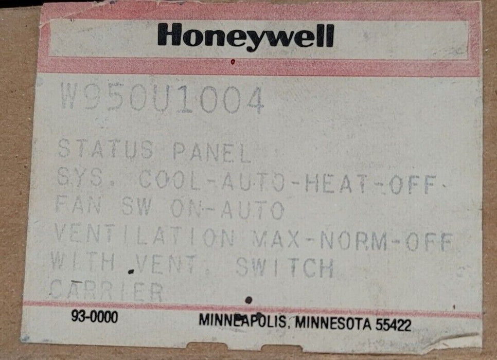 NIB HONEYWELL W950U1004 STATUS PANEL W/VENT SWITCH COOL AUTO HEAT OFF