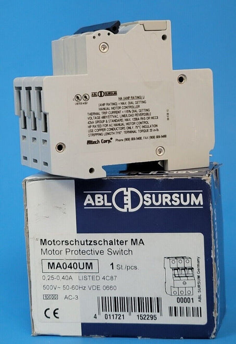 NEW ALTECH CORP/ABL MA040UM MOTOR PROTECTION CIRCUIT BREAKER 0.25-0.40A 3P