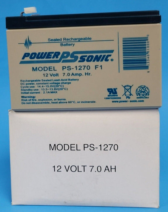 LOT OF 2 POWER-SONIC PS-1270 RECHARGEABLE BATTERIES 12V 7.0AH PS1270